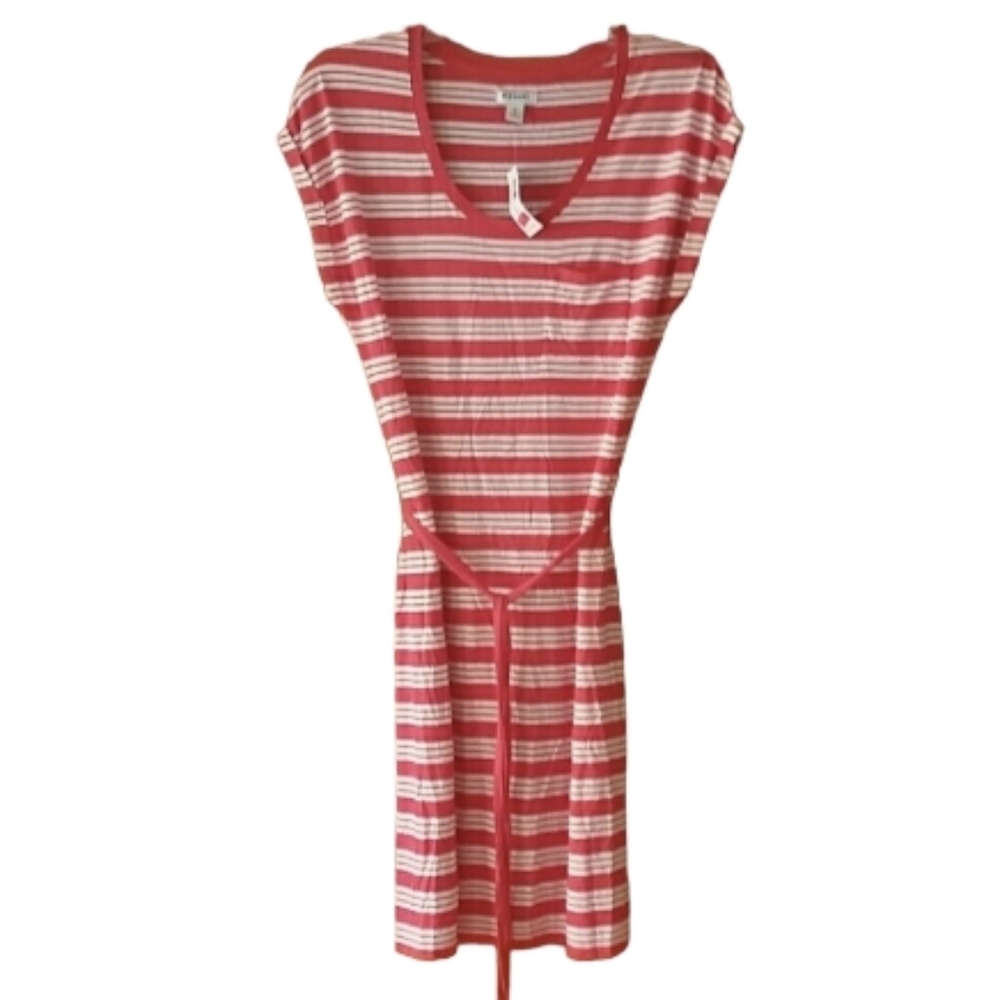 Old Navy NWT Womans Striped Coral and White Soft‎ Tshirt Dress Size Medium